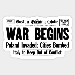 War Begins - WW2 Newspaper Sticker